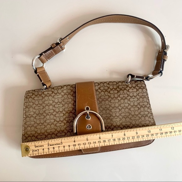 COACH Mini Signature 7075 Beige Leather Canvas Flap Shoulder Bag Authentic - Picture 6 of 16